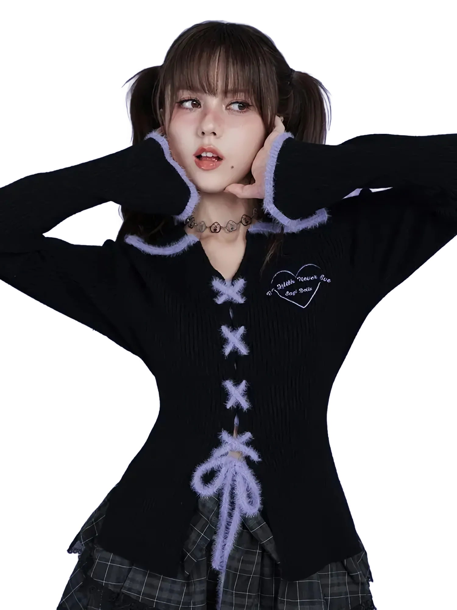 Lilac Lace-Up Knit Cardigan