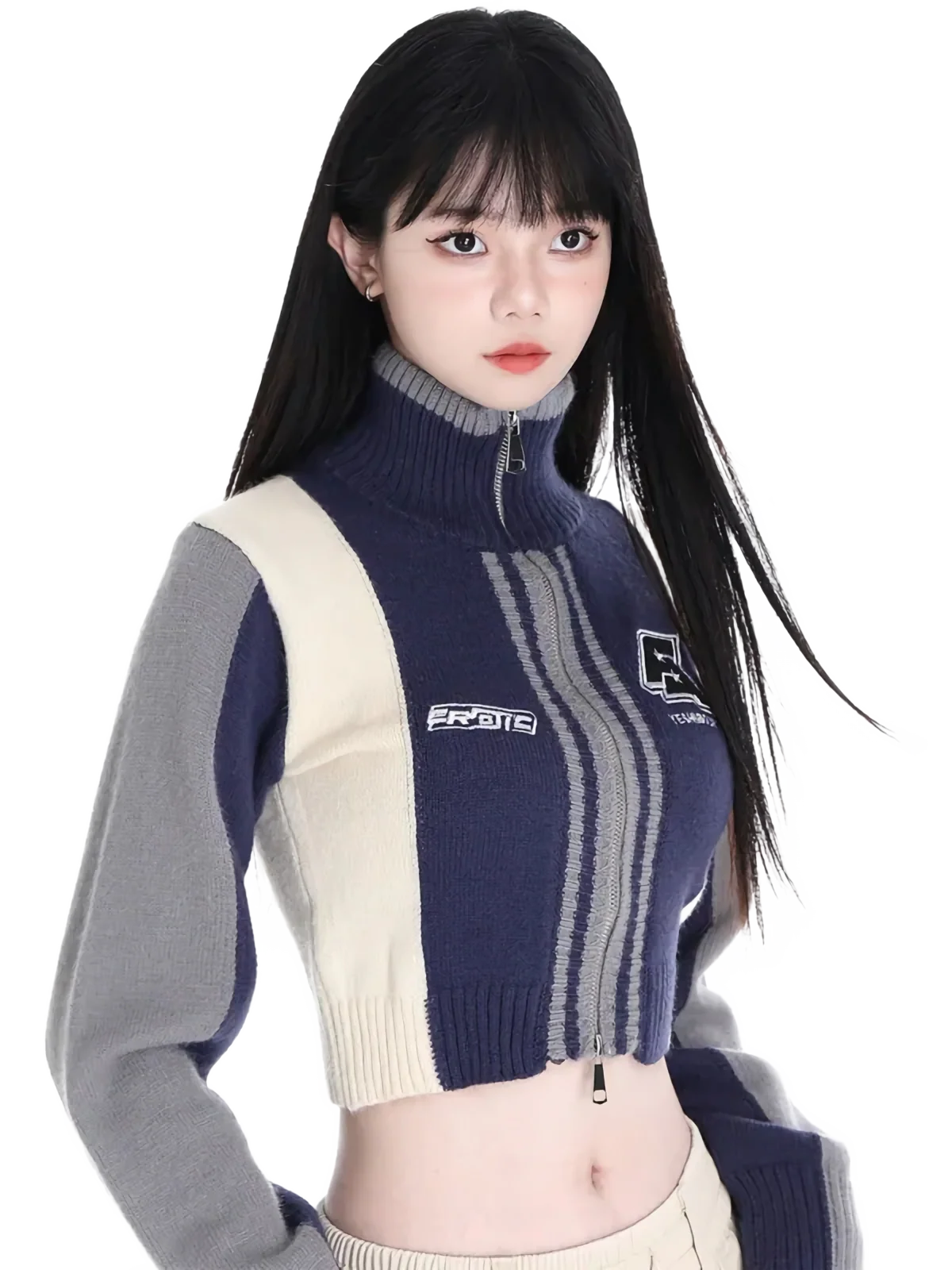 Team Knit Cropped Zip Up Cardigan