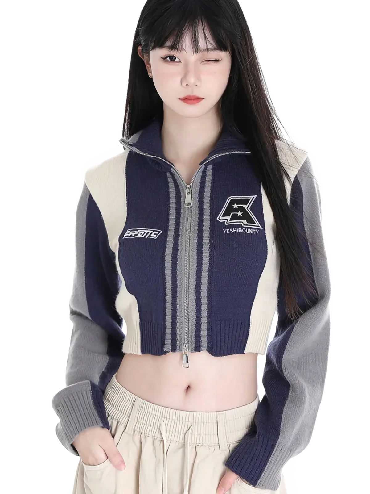 Team Knit Cropped Zip Up Cardigan - Image 2
